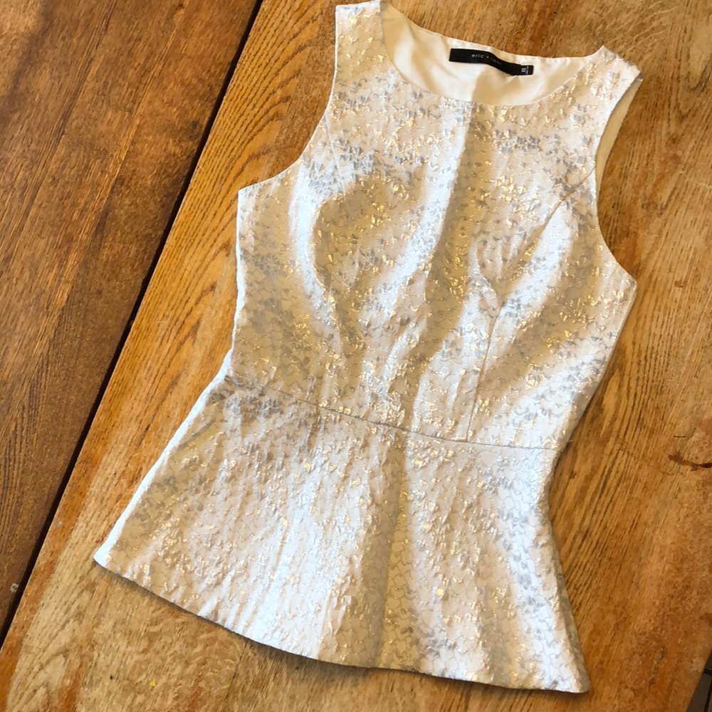 White metallic peplum
